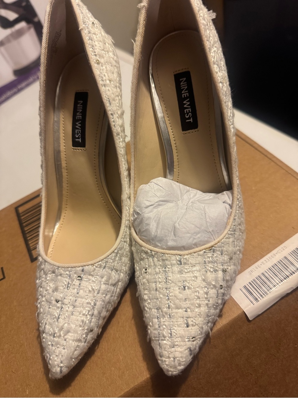 Nine West White Tweed Pointed-Toe Pumps